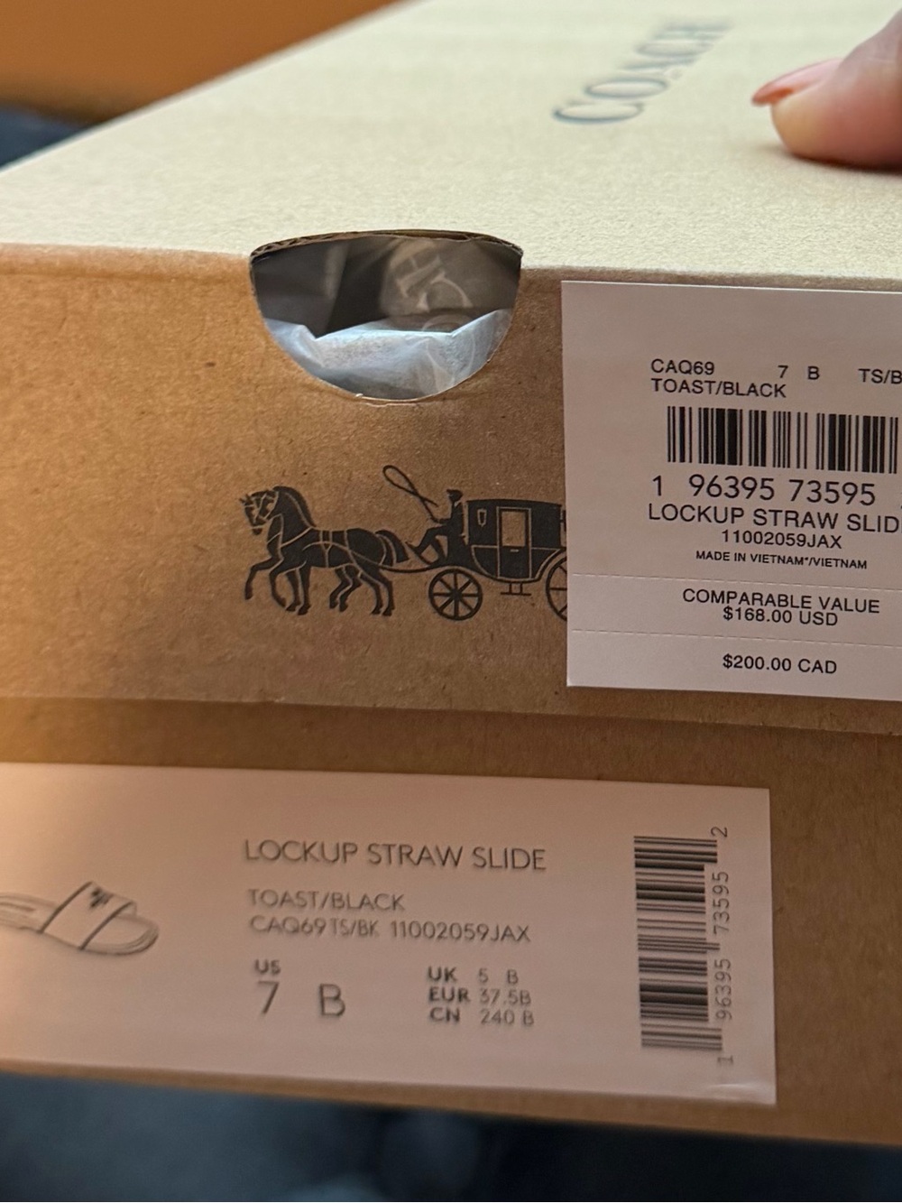 Coach Lockup Straw Slide in Toast and Black